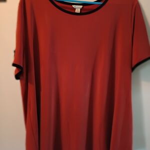 Est. 1946 Elegant Red Women's Blouse with Black Trim